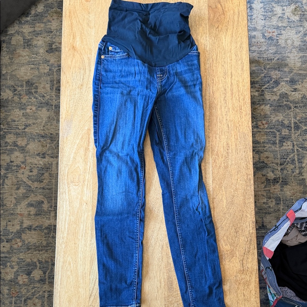 7 For All Mankind Maternity Skinny Jeans in Dark Blue with Black Panel